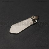 Goccia in Giada Bianca con portapendente filigranato in ottone argentato 33-35x8mm