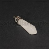 Goccia in Giada Bianca con portapendente filigranato in ottone argentato 35x8mm