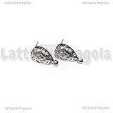 Orecchini a perno Goccia Filigranata in rame argentato 15x13mm
