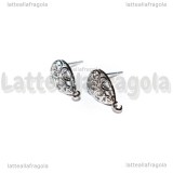Orecchini a perno Goccia Filigranata in rame argentato 15x13mm