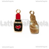 Charm Rossetto in metallo dorato smaltato 21x7mm