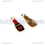 Charm Rossetto in metallo dorato smaltato 21x7mm