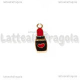Charm Rossetto in metallo dorato smaltato 21x7mm
