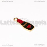 Charm Rossetto in metallo dorato smaltato 21x7mm