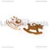 Charm Unicorno a Dondolo in metallo dorato smaltato Rosa 16x13mm