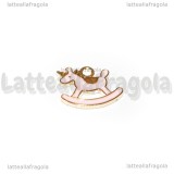 Charm Unicorno a Dondolo in metallo dorato smaltato Rosa 16x13mm