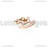 Charm Unicorno a Dondolo in metallo dorato smaltato Rosa 16x13mm