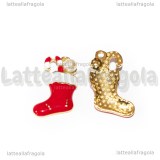Charm Calza Natalizia in metallo dorato smaltato 19x11mm