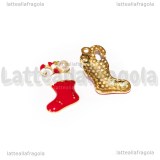 Charm Calza Natalizia in metallo dorato smaltato 19x11mm