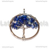 Ciondolo Albero della Vita e Lapislazzuli in ottone argentato intrecciato 30mm
