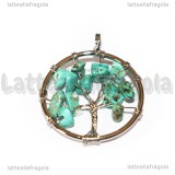 Ciondolo Albero della Vita e Pasta di Turchese in ottone argentato intrecciato 30mm
