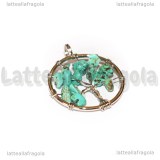 Ciondolo Albero della Vita ePasta di Turchese in ottone argentato intrecciato 30mm
