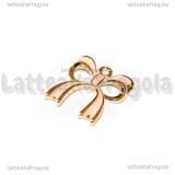 Ciondolo Fiocco Rosa in metallo dorato smaltato 19.5x17.5mm