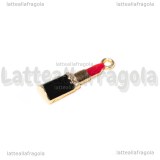 Ciondolo Rossetto in metallo dorato smaltato con strass 26x7mm