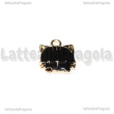 Charm Gatto in metallo smaltato dorato Nero 15x13mm