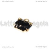 Charm Gatto in metallo smaltato dorato Nero 15x13mm