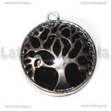 Ciondolo Albero della Vita in Ottone argentato e Ossidiana 30.5x27mm