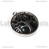 Ciondolo Albero della Vita in Ottone argentato e Ossidiana 30.5x27mm