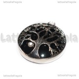 Ciondolo Albero della Vita in Ottone argentato e Ossidiana 30.5x27mm