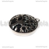 Ciondolo Albero della Vita in Ottone argentato e Ossidiana 30.5x27mm