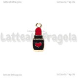 Charm Rossetto in metallo dorato smaltato 21x7mm
