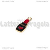 Charm Rossetto in metallo dorato smaltato 21x7mm