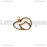 Ciondolo Cuore con Gatto in acciaio inox dorato 21x20mm