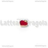 Charm Cuore in metallo dorato smaltato rosso 8x7.5mm