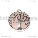 Ciondolo Albero della Vita in Ottone argentato e Quarzo Rosa 30.5x27mm