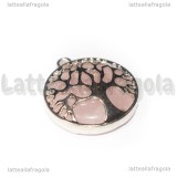 Ciondolo Albero della Vita in Ottone argentato e Quarzo Rosa 30.5x27mm