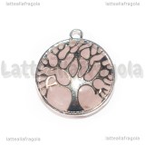 Ciondolo Albero della Vita in Ottone argentato e Quarzo Rosa 30.5x27mm