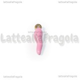 Ciondolo Cornetto Portafortuna 3D in Acciaio Dorato smaltato Rosa 17.5x4.5mm