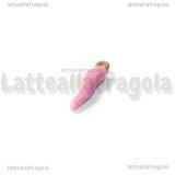 Ciondolo Cornetto Portafortuna 3D in Acciaio Dorato smaltato Rosa 17.5x4.5mm