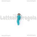 Ciondolo Cornetto Portafortuna 3D in Acciaio Dorato smaltato Azzurro 17.5x4.5mm