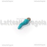 Ciondolo Cornetto Portafortuna 3D in Acciaio Dorato smaltato Azzurro 17.5x4.5mm