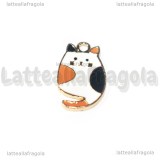 Charm Gatto in metallo smaltato dorato 19x13mm