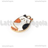 Charm Gatto in metallo smaltato dorato 19x13mm