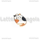 Charm Gatto in metallo smaltato dorato 19x13mm
