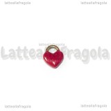 Charm Cuore in Acciaio Inox Dorato smaltato Rosso 11x9.5mm