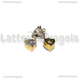 Charm Cuore in Acciaio Inox Dorato punto luce cristal 8x6x4mm