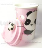 Tazza in ceramica fantasia Panda con tappo in silicone 13x9x6cm