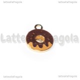 Ciondolo Donut in metallo dorato smaltato cioccolato 18.5x14.5mm