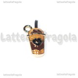 Ciondolo Frappé al Cioccolato in metallo dorato smaltato 20x10.5mm
