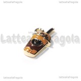 Ciondolo Frappé al Cioccolato in metallo dorato smaltato 20x10.5mm