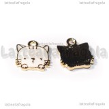 Charm Gatto in metallo smaltato dorato Bianco 15x13mm
