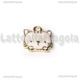 Charm Gatto in metallo smaltato dorato Bianco 15x13mm