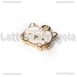 Charm Gatto in metallo smaltato dorato Bianco 15x13mm