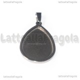 Ciondolo Base a Goccia in Acciaio Inox per cammei 25x18mm