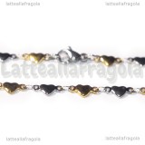 Collana Maglia Cuori in Acciaio Inox Oro e Argento 45cm