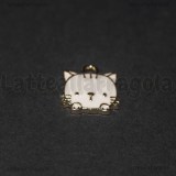 Charm Gatto in metallo smaltato dorato Bianco 15x13mm